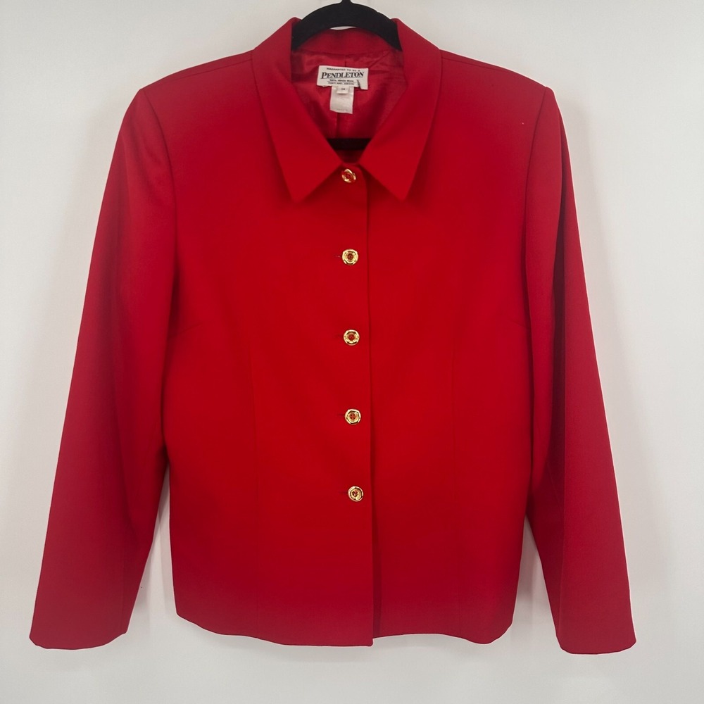 Pendleton Red Wool Blazer Jacket Gold Buttons Car… - image 1